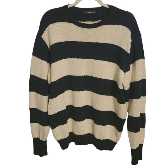 Brandy Melville | Women's Black and Cream Striped Crewneck Sweater (One Size) - Picture 1 of 12